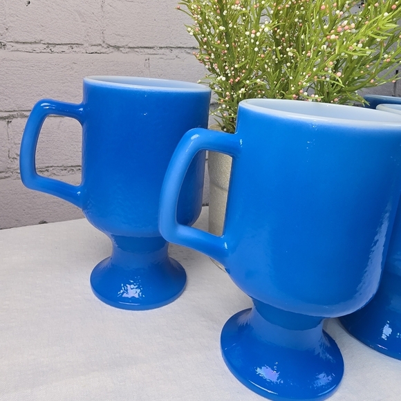 Vintage Anchor Hocking Cobalt Blue Pedestal Mug Set Of 4 Euc - Picture 5 of 9